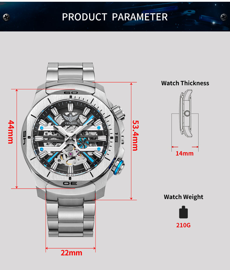 YELANG V1034 Men's Automatic Watch 44mm Japan Miyota 8N40 Movement T100 Luminous 300M Waterproof Sapphire Watchfor Men Reloj