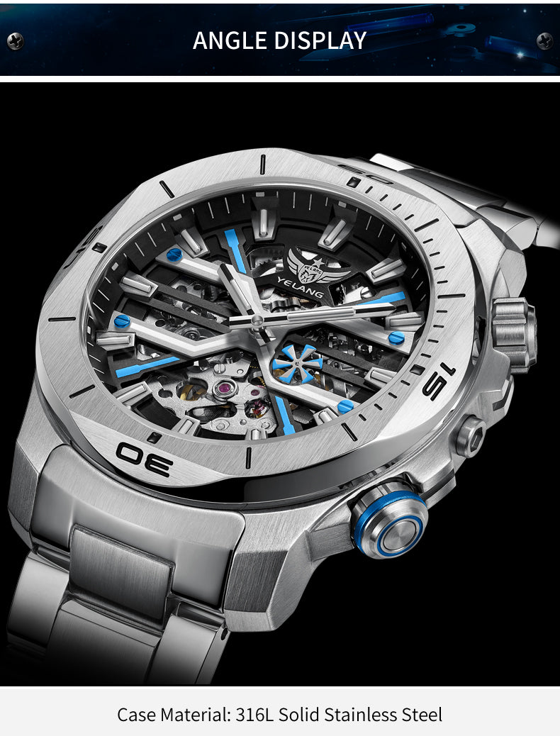 YELANG V1034 Men's Automatic Watch 44mm Japan Miyota 8N40 Movement T100 Luminous 300M Waterproof Sapphire Watchfor Men Reloj