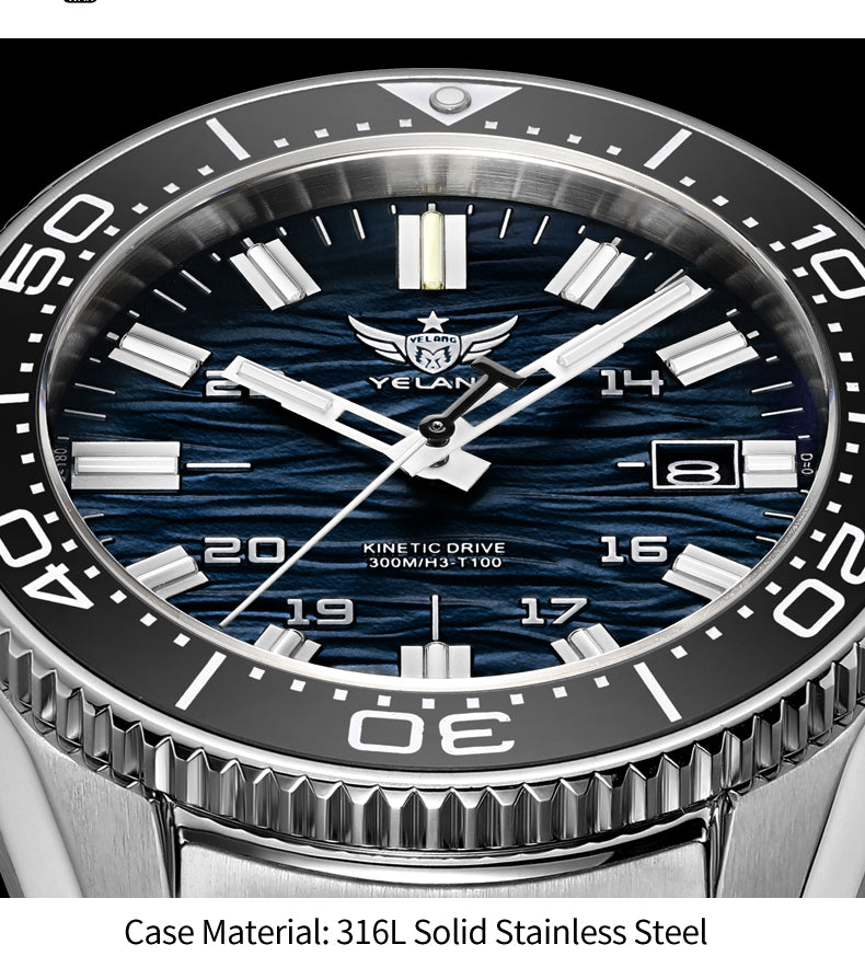 YELANG New V1038 40mm Men Diving Watch Human Kinetic Watch luminous Japan PX82 Sapphire 300m Waterproof Brand Men's Watch Reloj