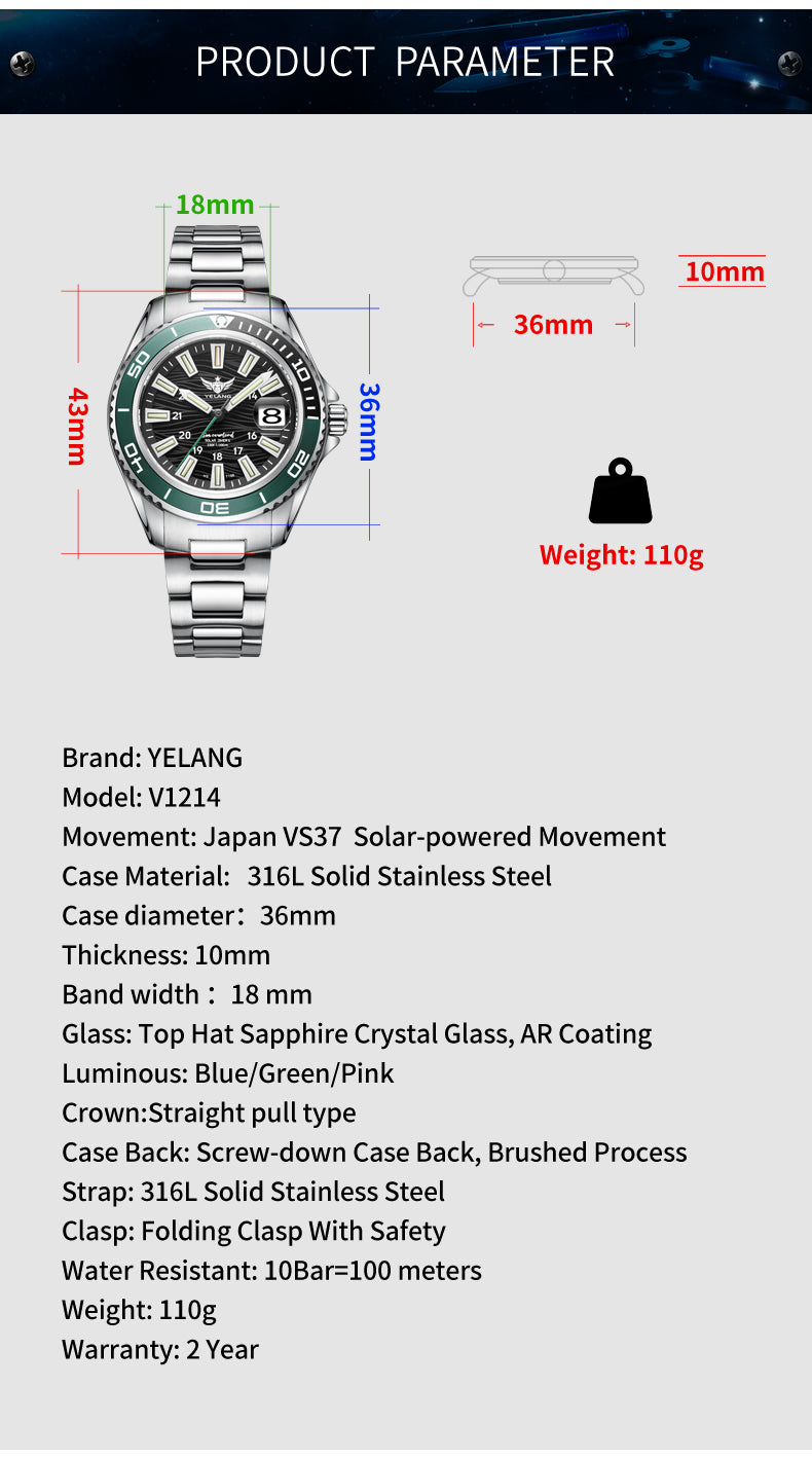 V1214 Women’s Solar-Powered Watch | Seiko EPSON Movement, Elegant Design, 100m Water ResistantV1214