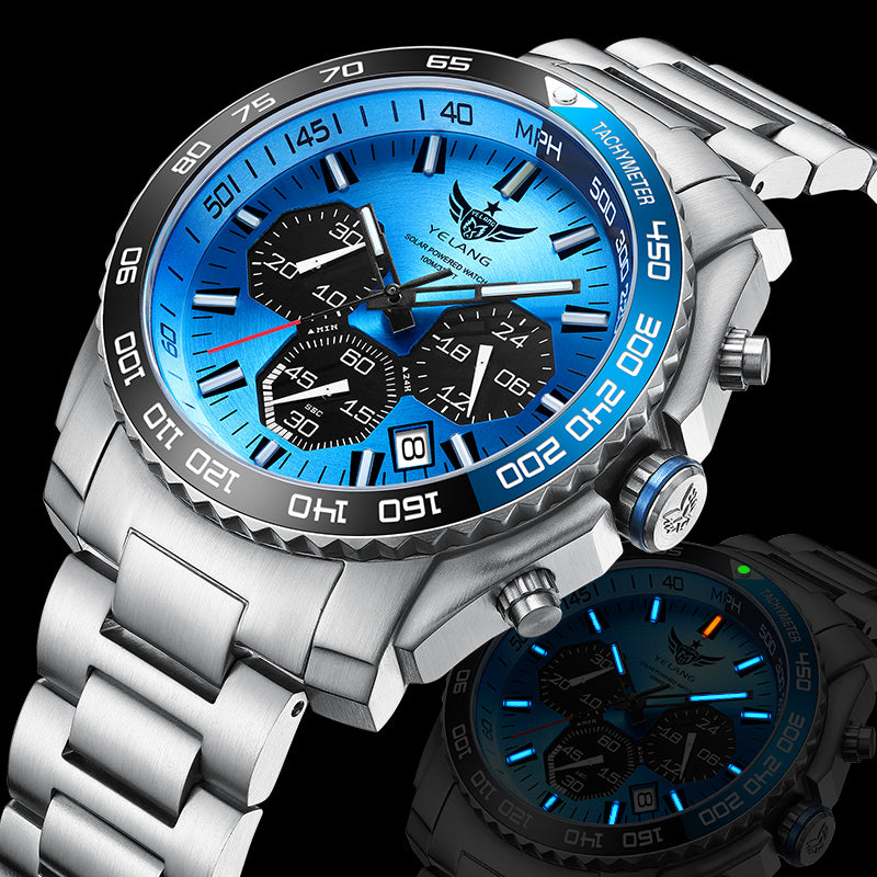 Yelang Watch 44mm V1215 Men Sports Watch Japan Eco-Drive VR42 Solar Diving Watch 100m Waterproof 10Bar Luminous watches for men