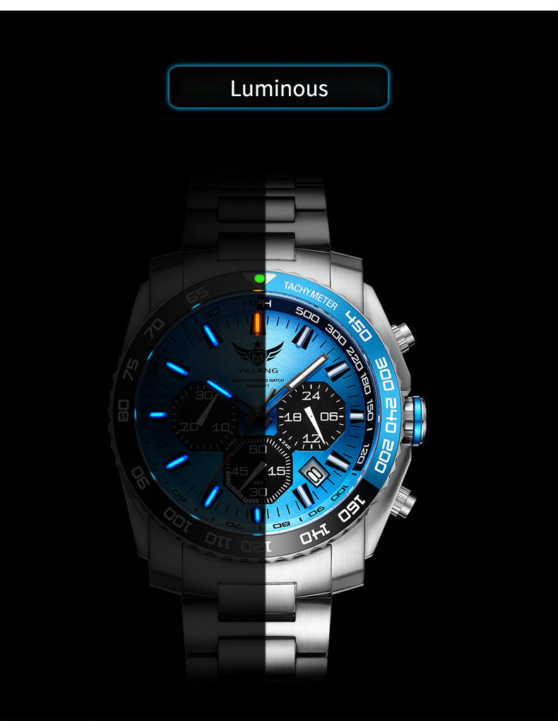 Yelang Watch 44mm V1215 Men Sports Watch Japan Eco-Drive VR42 Solar Diving Watch 100m Waterproof 10Bar Luminous watches for men