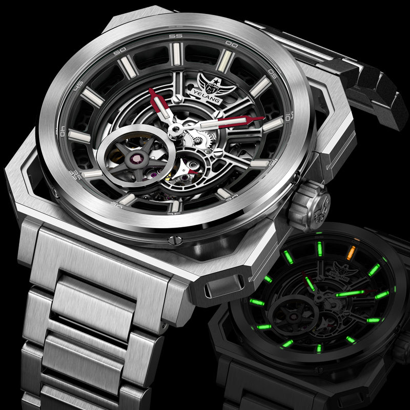Yelang V1216 Men Watch Luxury Brand Watch 42mm Hollow Dial Japan MIYOTA 8N40 Automatic Movement 100M Waterproof Watch Luminous