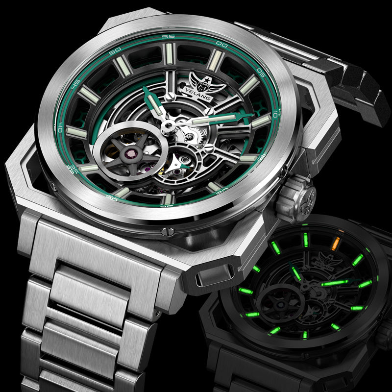 Yelang V1216 Men Watch Luxury Brand Watch 42mm Hollow Dial Japan MIYOTA 8N40 Automatic Movement 100M Waterproof Watch Luminous