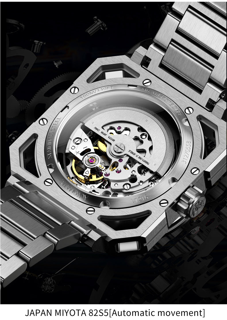Yelang V1216 Men Watch Luxury Brand Watch 42mm Hollow Dial Japan MIYOTA 8N40 Automatic Movement 100M Waterproof Watch Luminous