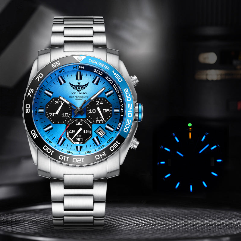 Yelang Watch 44mm V1215 Men Sports Watch Japan Eco-Drive VR42 Solar Diving Watch 100m Waterproof 10Bar Luminous watches for men