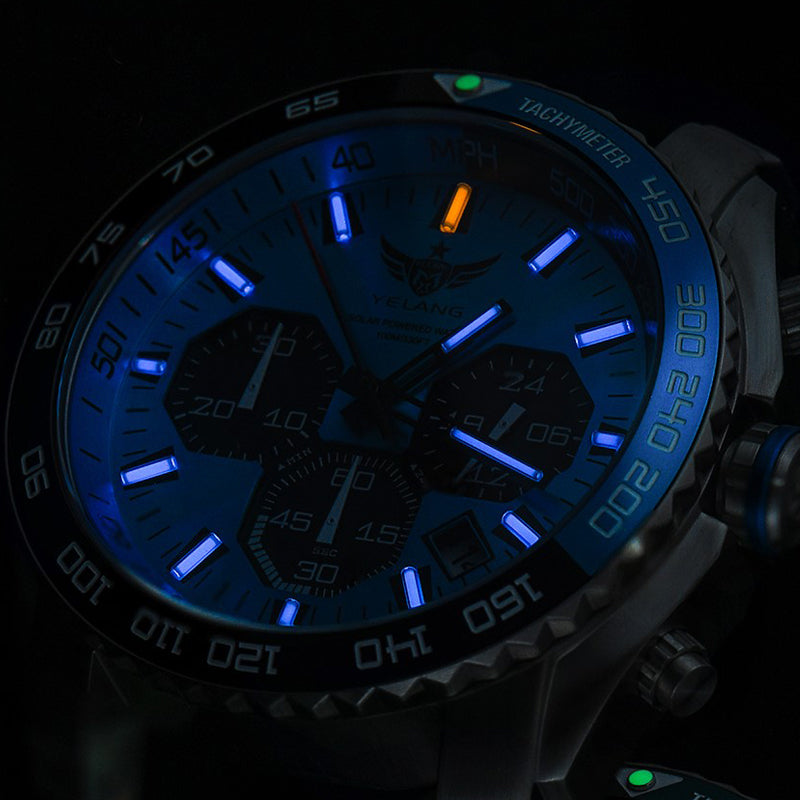 Yelang Watch 44mm V1215 Men Sports Watch Japan Eco-Drive VR42 Solar Diving Watch 100m Waterproof 10Bar Luminous watches for men