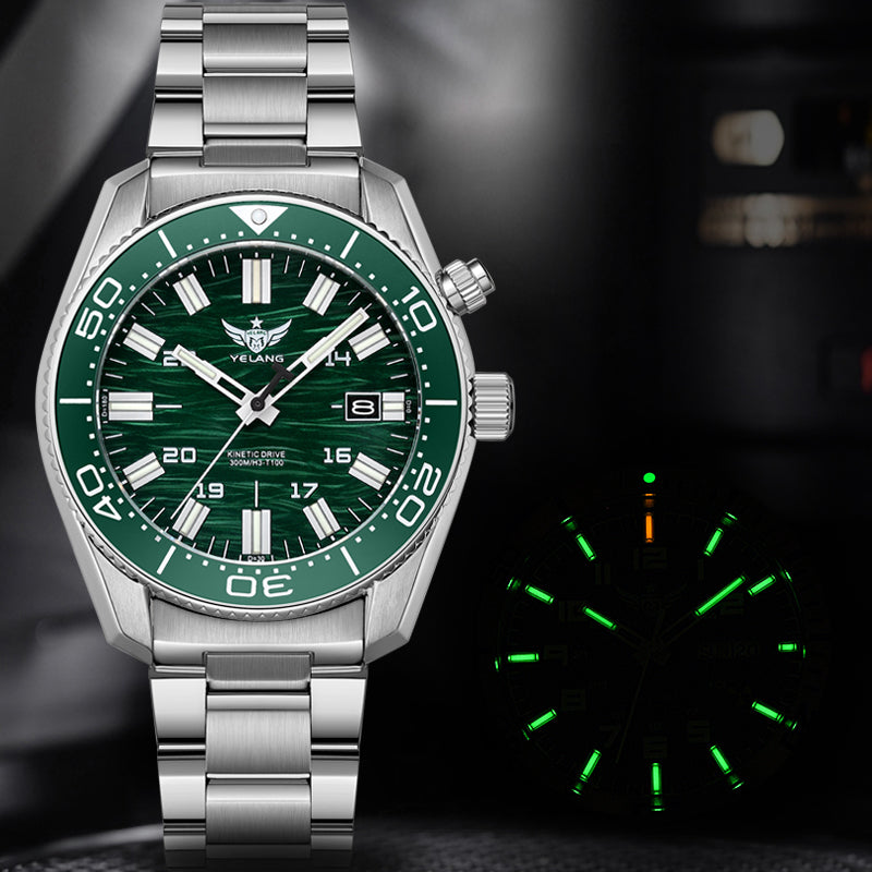 YELANG New V1038 40mm Men Diving Watch Human Kinetic Watch luminous Japan PX82 Sapphire 300m Waterproof Brand Men's Watch Reloj