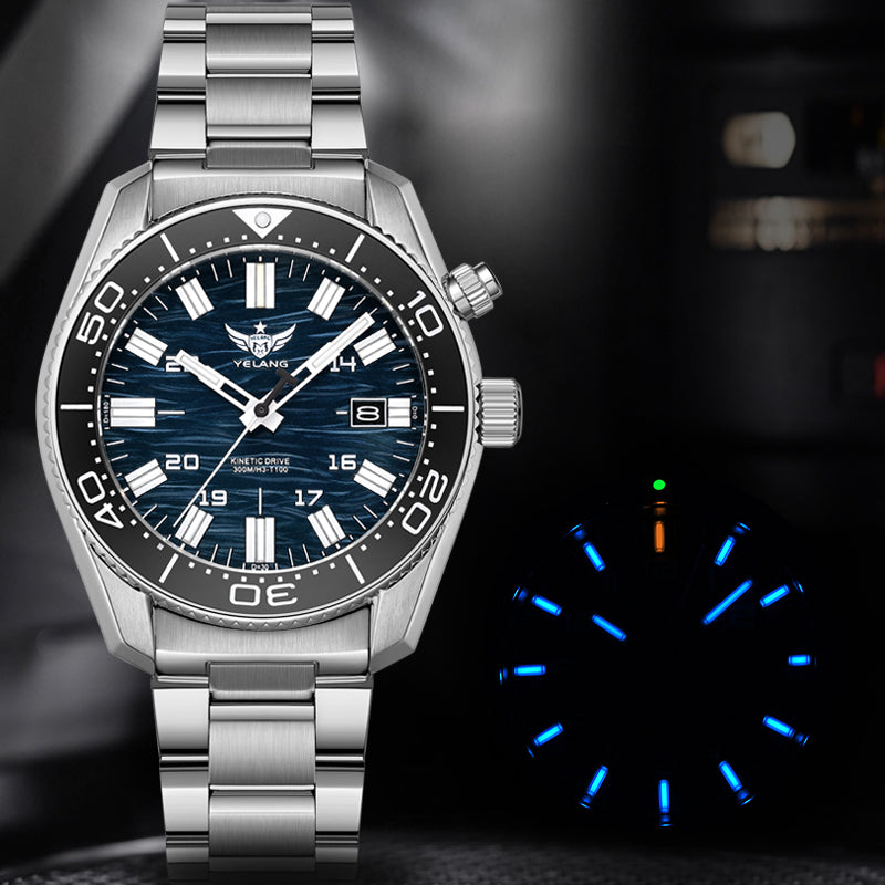YELANG New V1038 40mm Men Diving Watch Human Kinetic Watch luminous Japan PX82 Sapphire 300m Waterproof Brand Men's Watch Reloj